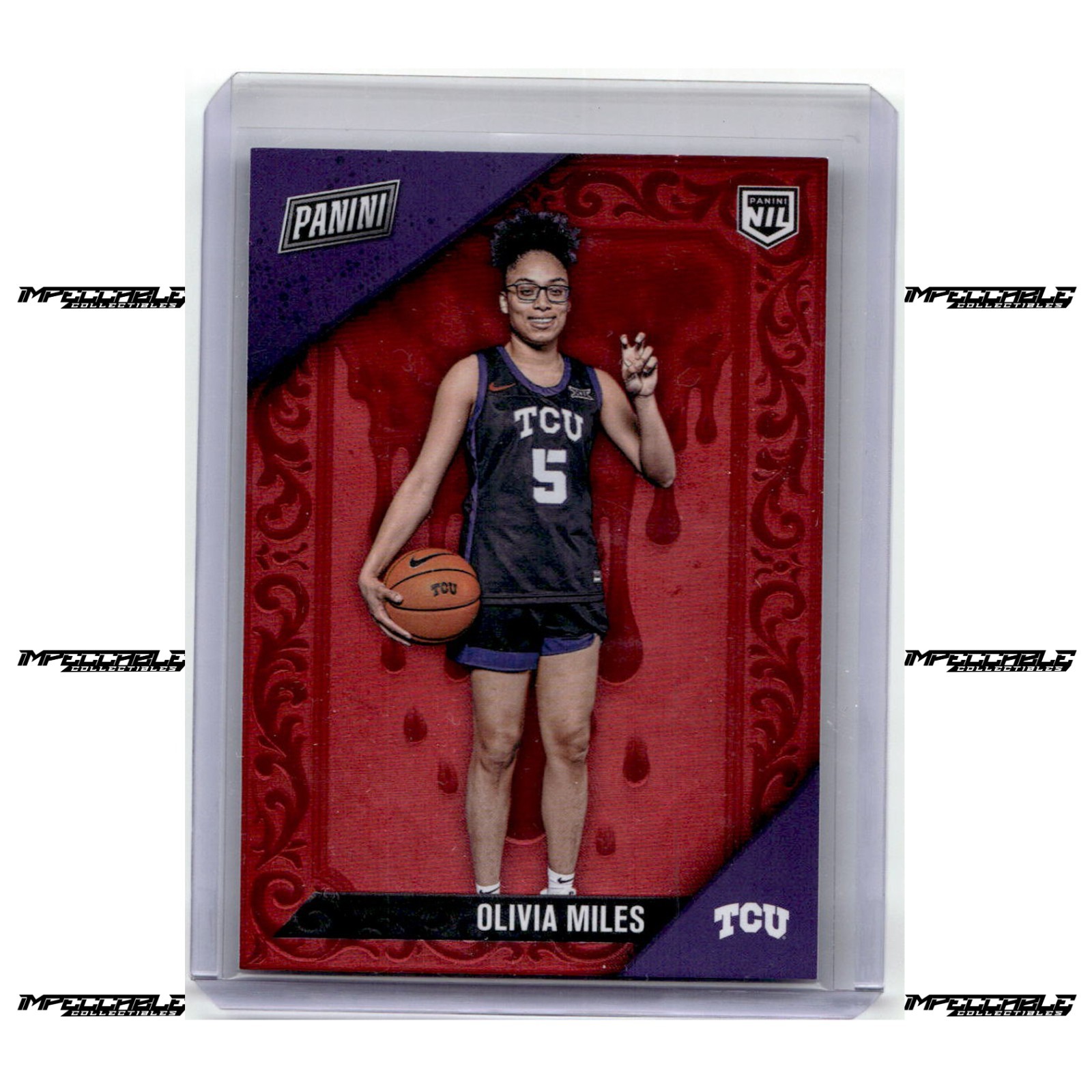 2025 Panini Black Friday – Red Drip #BF11 Olivia Miles Rookie /75