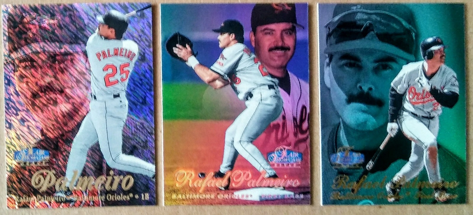 3 RAFAEL PALMEIRO 1998 FLAIR SHOWCASE SEC 2 – ROW 1 , 2 & 3 – SEAT #88 CARDS