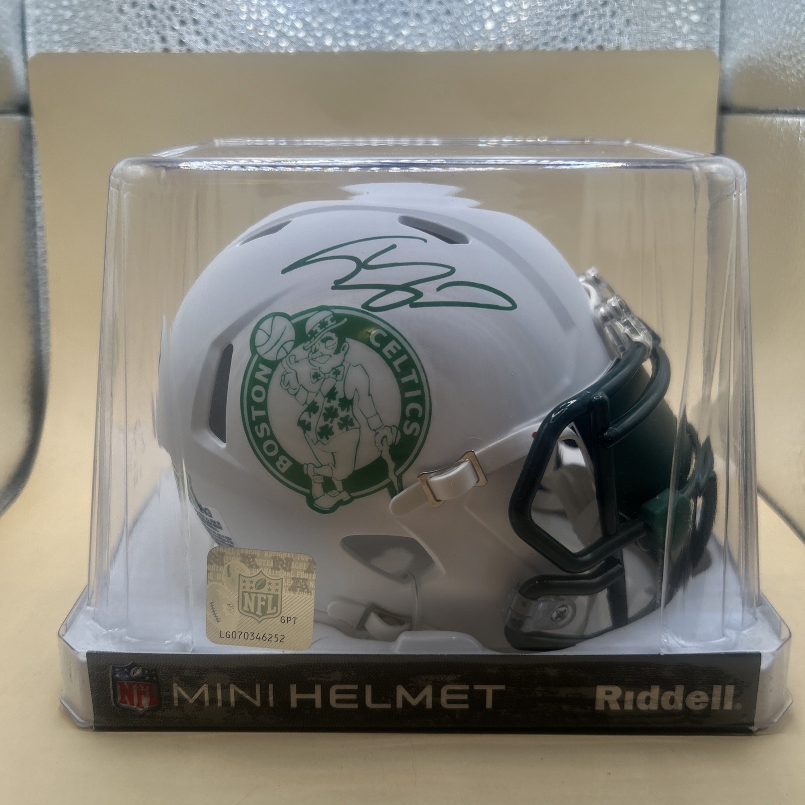 Shaquille O’Neal Autographed Lunar White Boston Celtics Mini Helmet Beckett COA