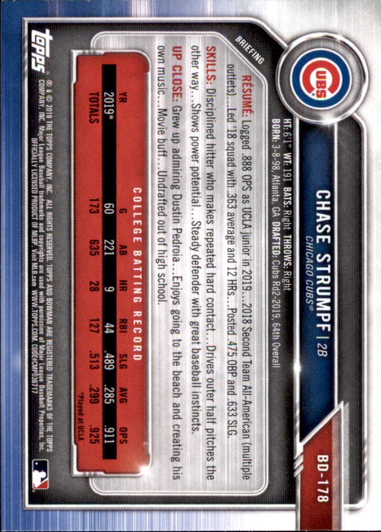 2019 Bowman Draft #BD178 Chase Strumpf – BB
