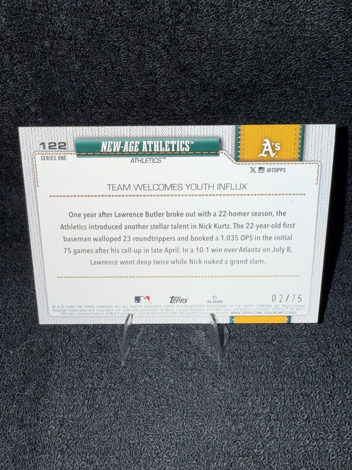 Topps Series One 2026 Lawrence Butler Nick Kurtz Athletics New-Age #122 02/75