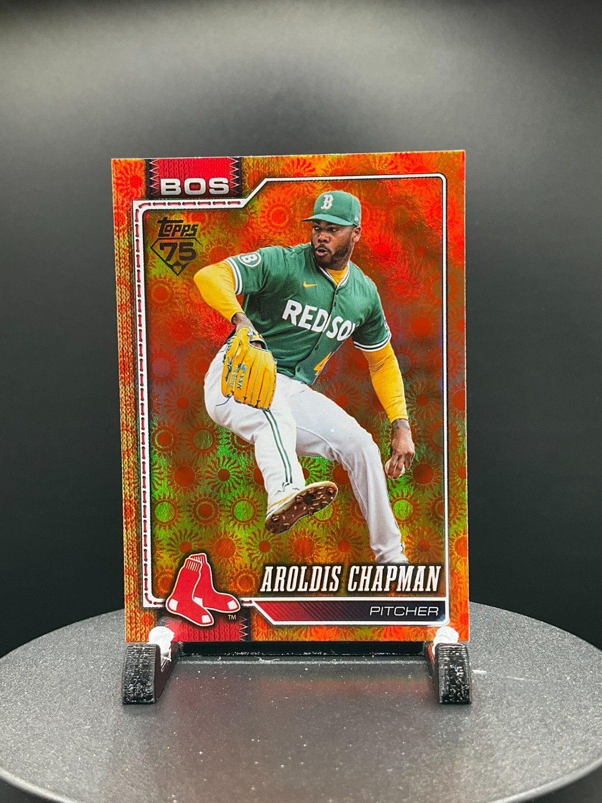 2026 Topps Series 2 Orange “SUN” Holo Foil Parallel #656 Aroldis Chapman, Boston