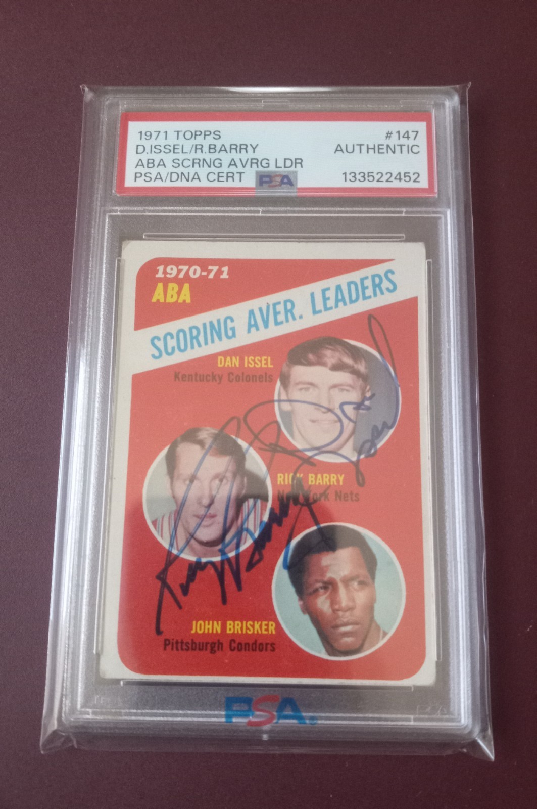 RICK BARRY-DAN ISSEL Signed 1971 ABA Scoring Avg. Ldrs. Vintage Sigs RCs PSA