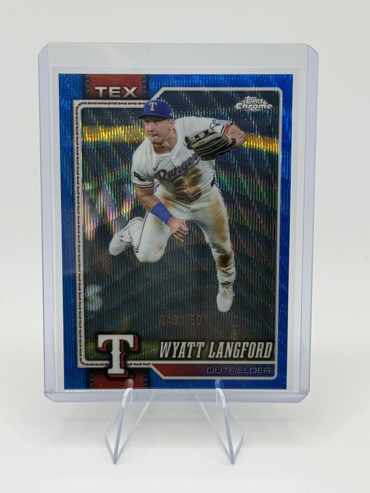 2026 Topps Chrome Baseball Blue Wave Wyatt Langford Texas Rangers 43/150