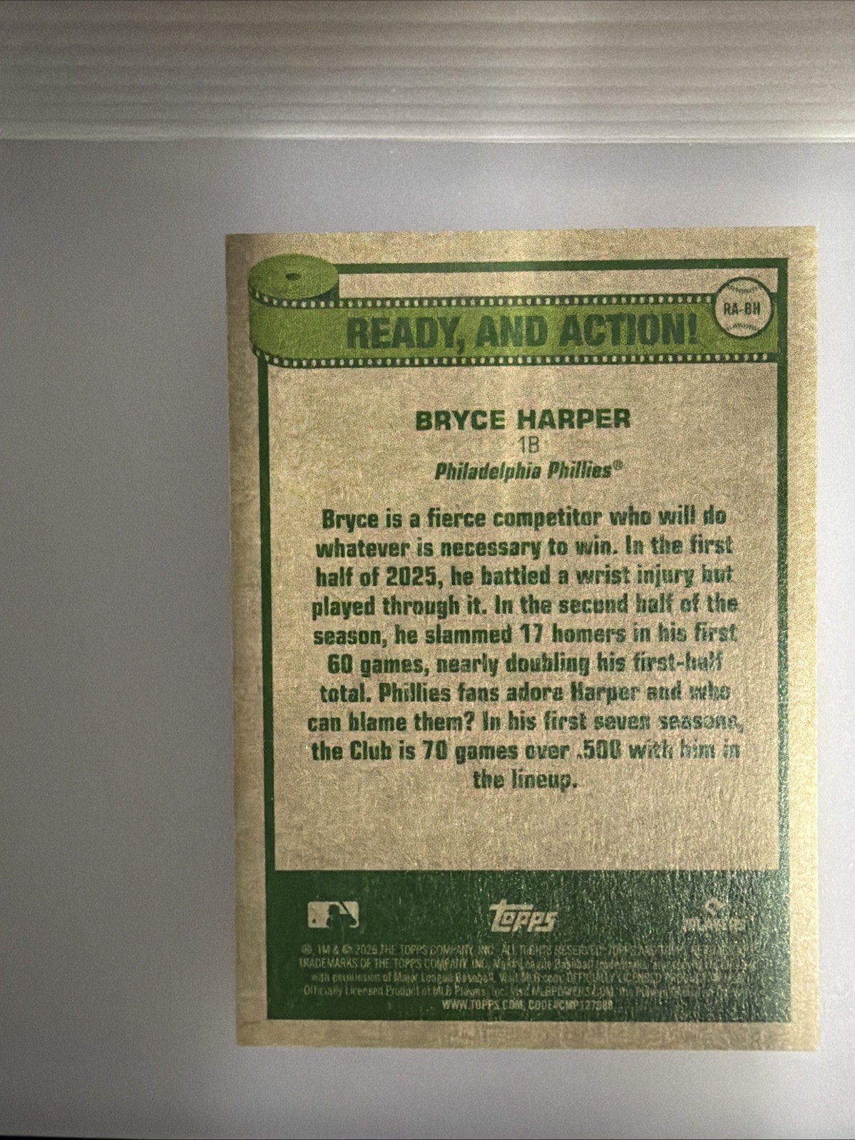 2026 Topps Heritage Ready And Action RA-BH Bryce Harper, Philadelphia Phillies