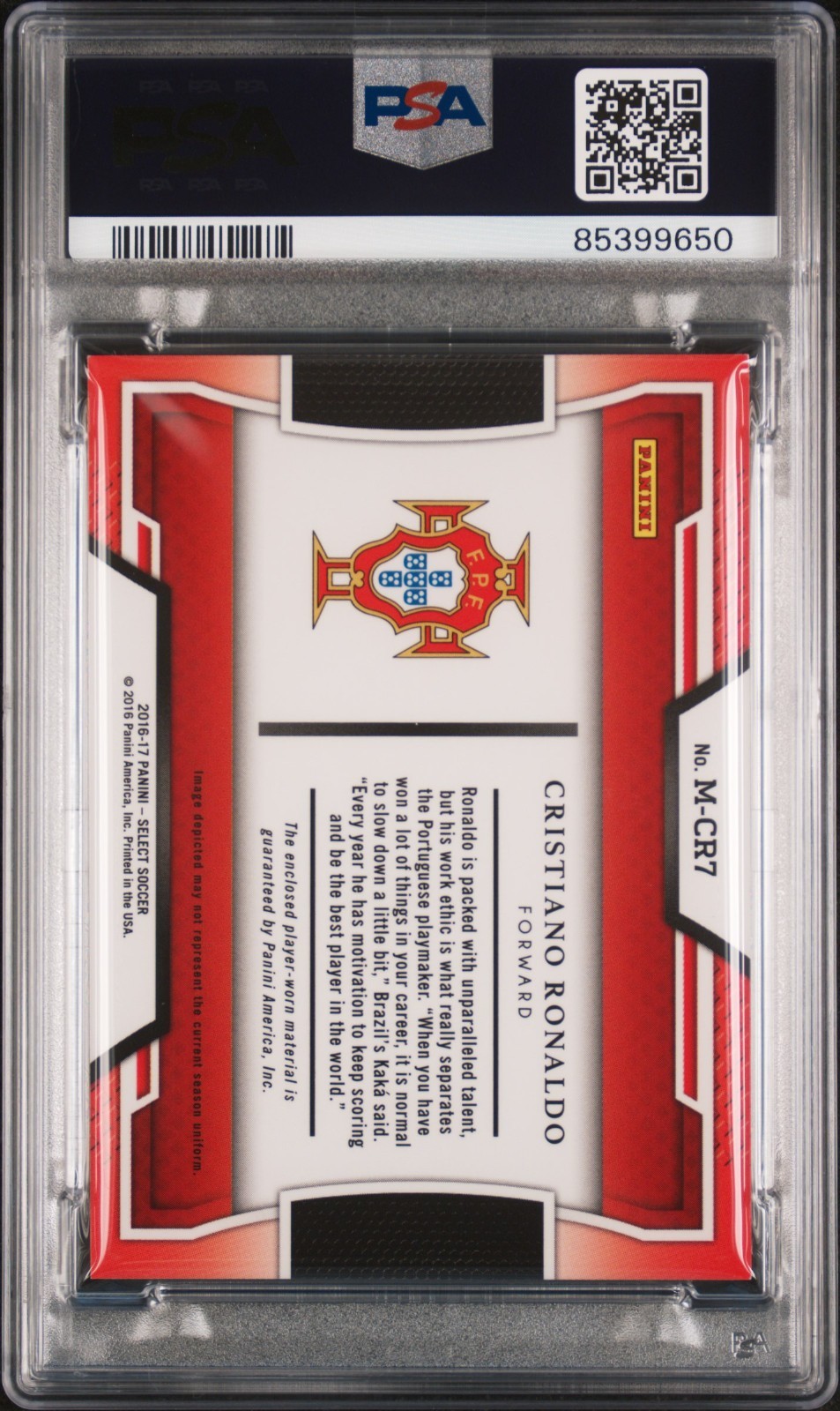 2016-17 PANINI SELECT SOCCER CRISTIANO RONALDO MEMORABILA #M-CR7 PSA 9 PORTUGAL