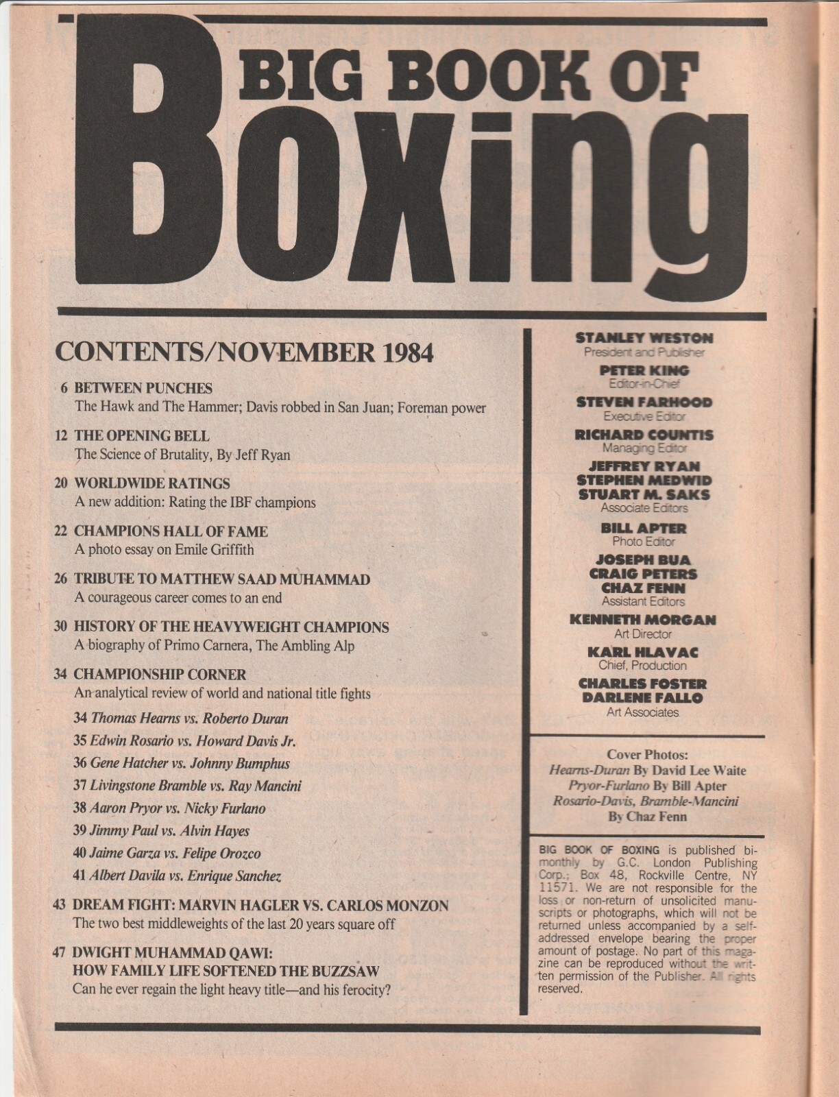 BIG BOOK OF BOXING MAGAZINE “60 DAYS OF TITLE ACTION” COVER NOVEMBER 1984