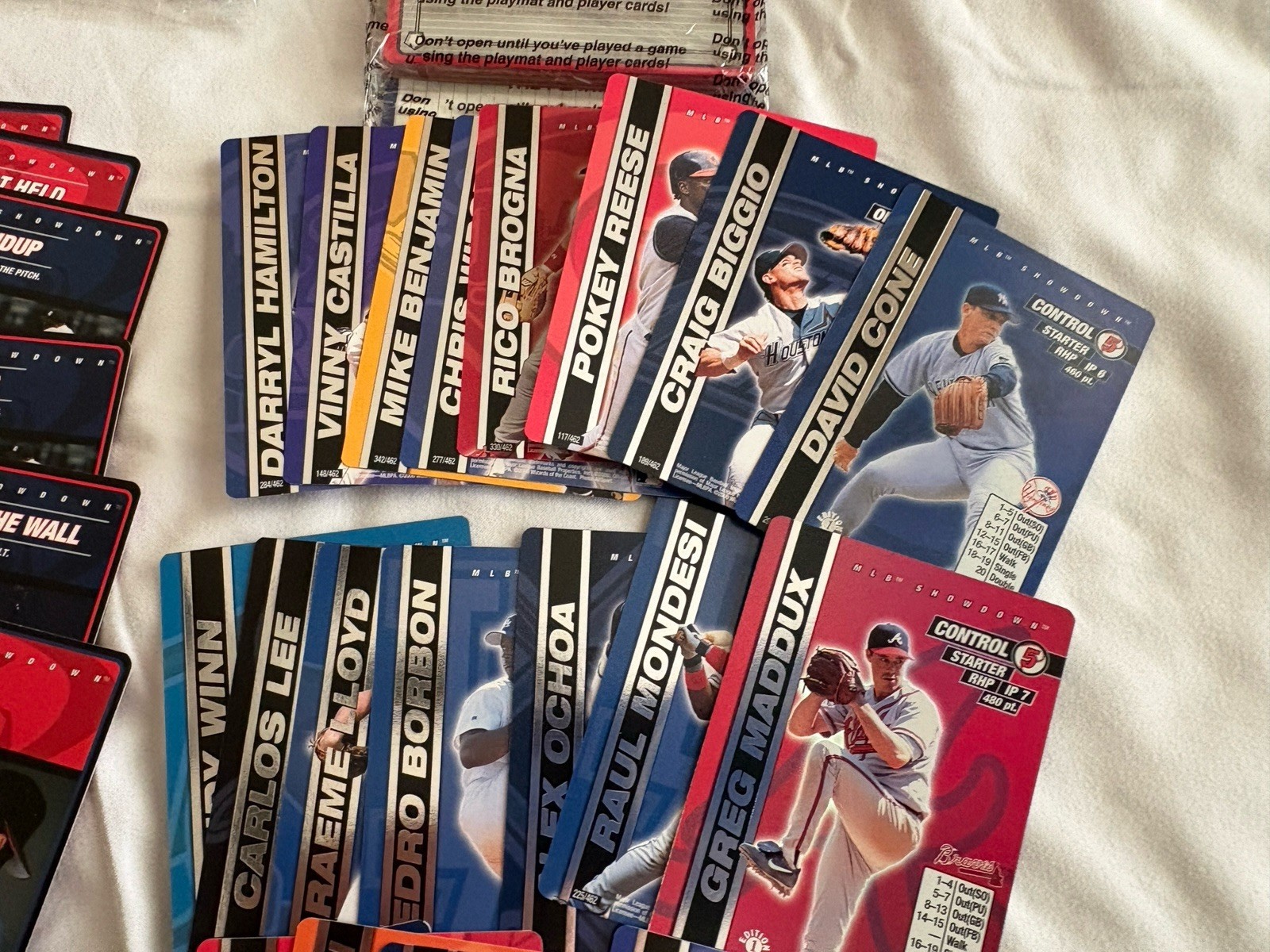 2000 MLB Showdown Player & Action Cards Game WOTC Biggio Cone Maddux Sexson Dice