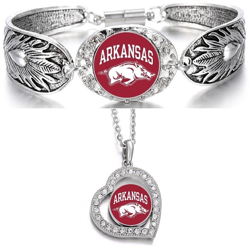 Arkansas Razorbacks Womens 925 Sterling Silver Necklace Bracelet Gift Set D3D19
