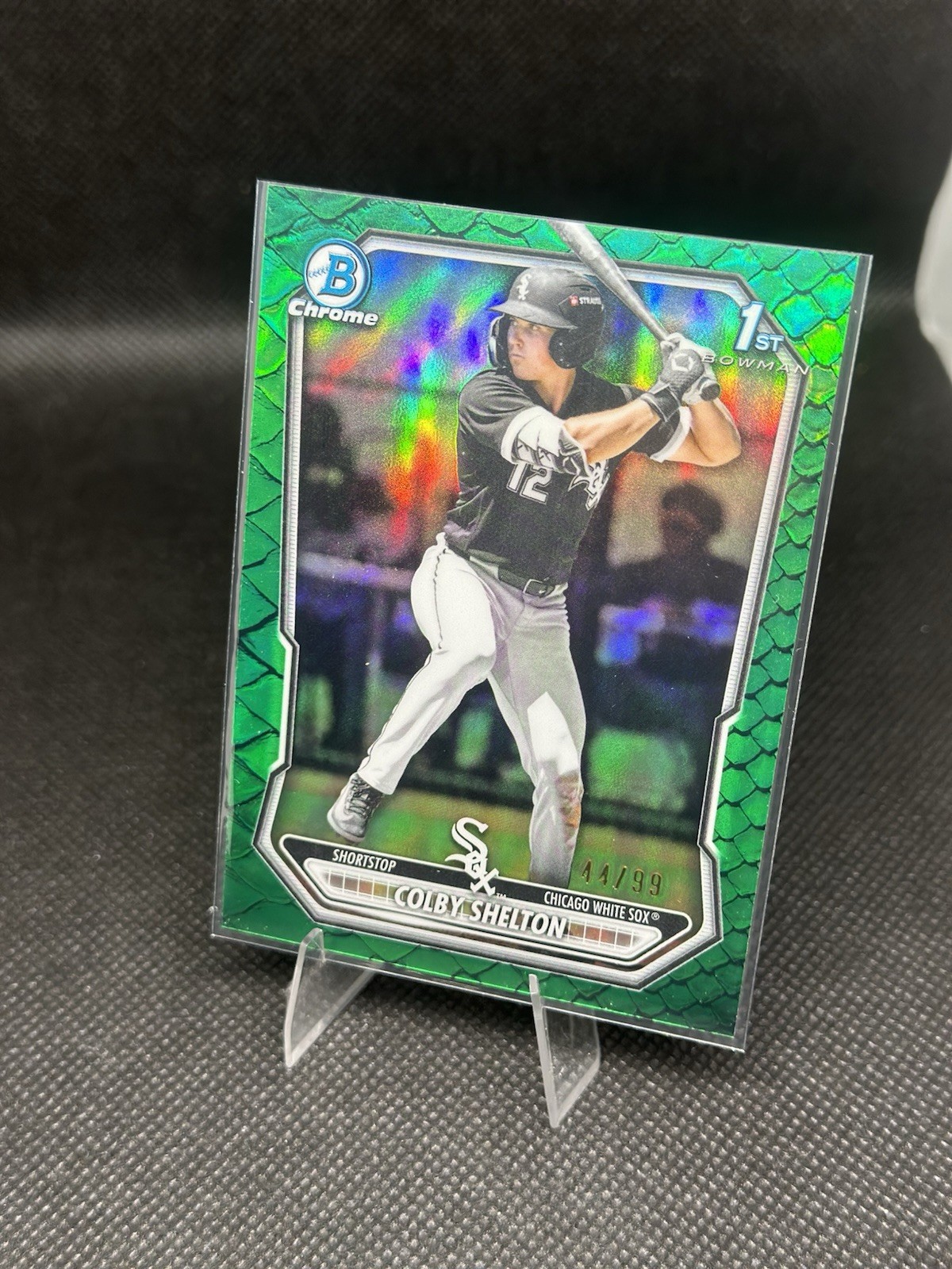2026 Bowman Chrome Colby Shelton 1st Green Reptilian Refractor /99 White Sox RC