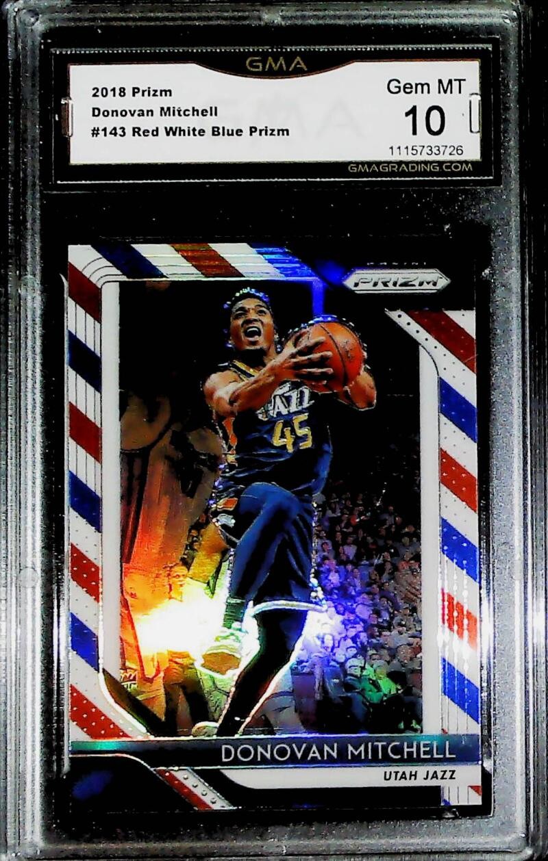 2018-19 Red White Blue Prizm #143 Donovan Mitchell Utah Jazz Graded GEM MINT GM
