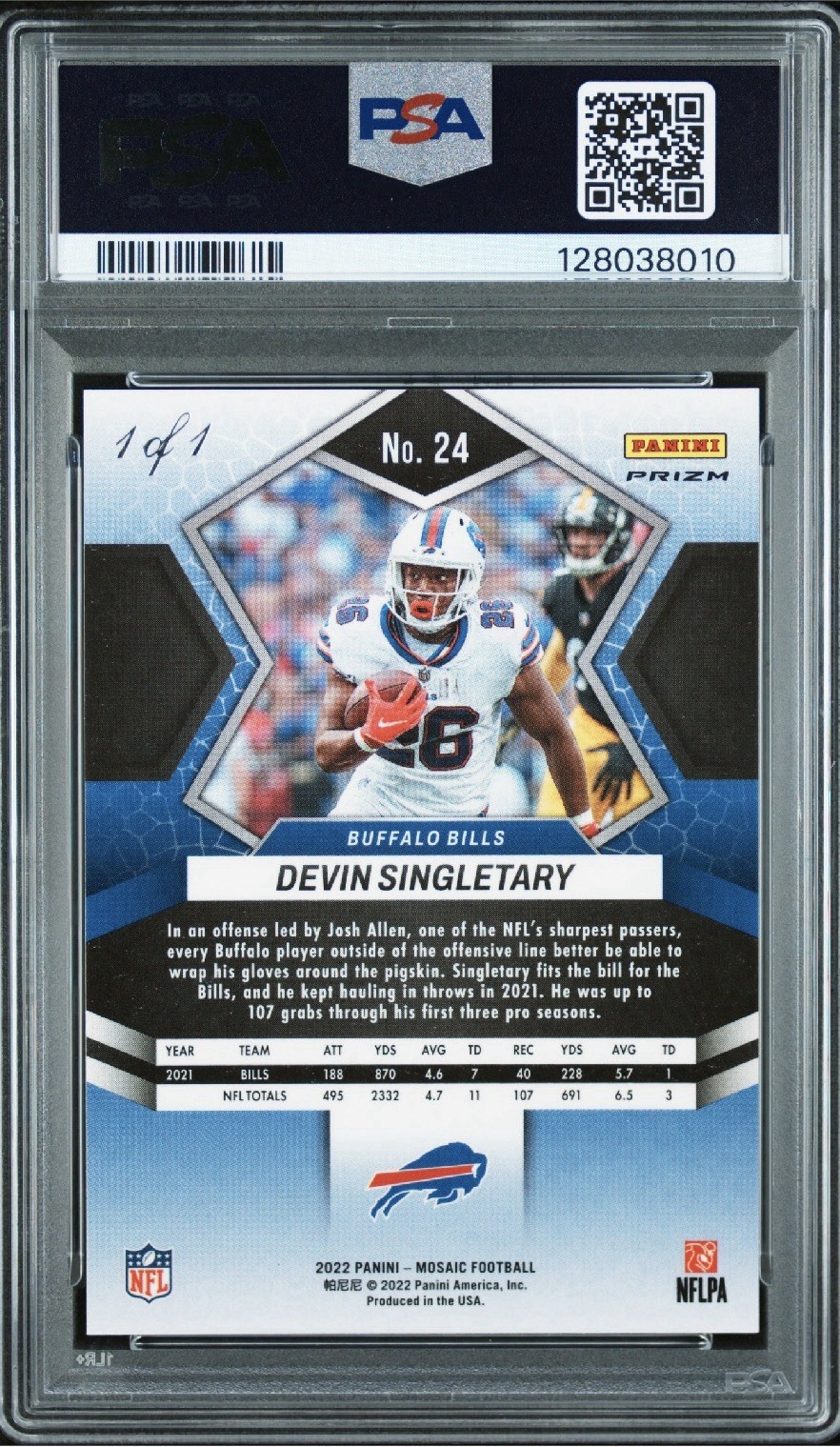 2022 Panini Mosaic BLACK PRIZM ONE OF ONE Devin Singletary #25