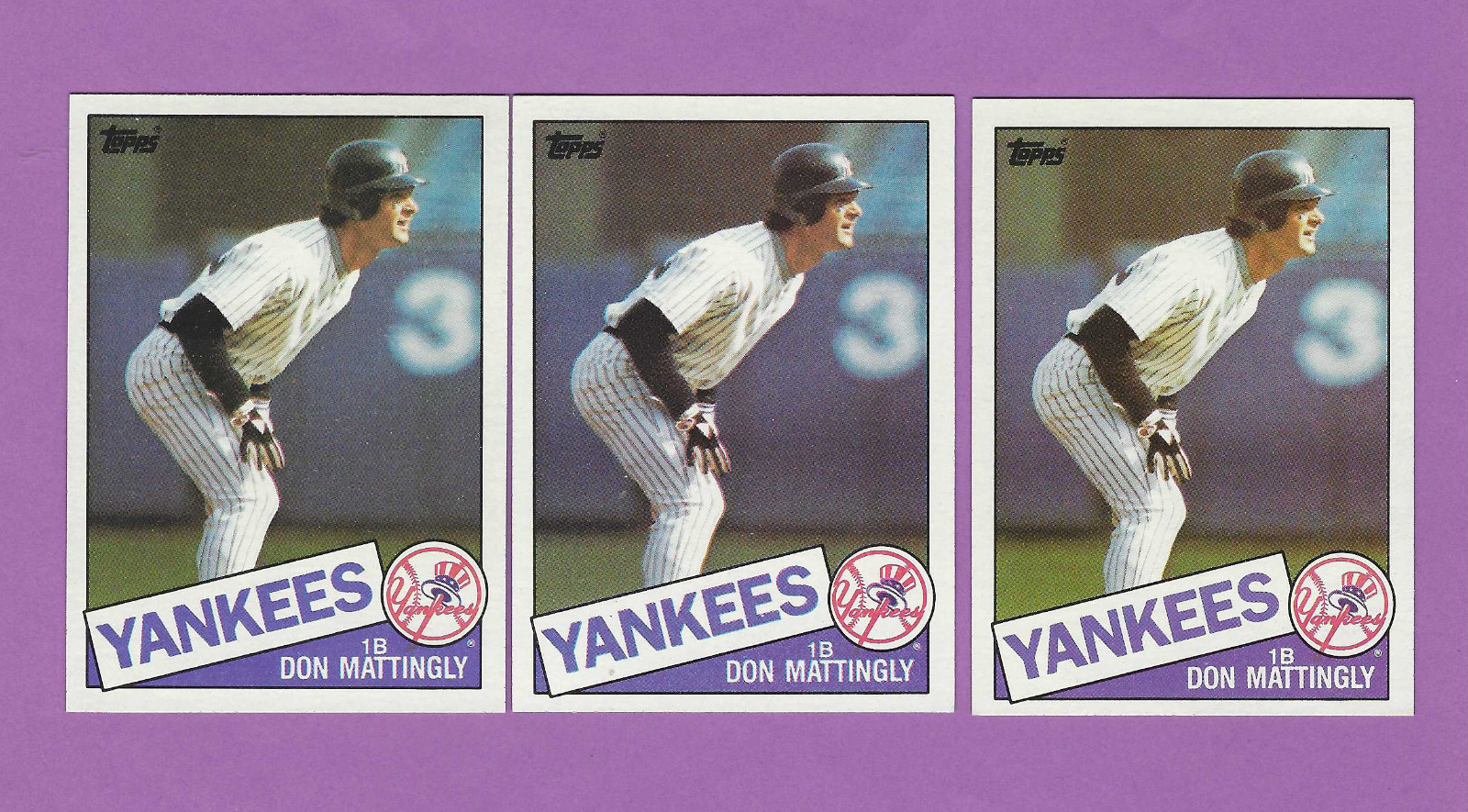 1985 Topps Yankees First Baseman Don Mattingly #665 Baseball Card, Lot of 3