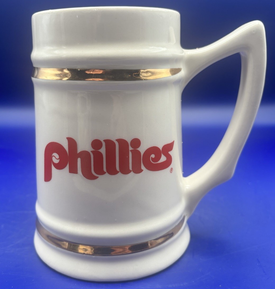 Vtg PHILADELPHIA PHILLIES BEER MUG 1980s 5.75″ Lewis Ceramics Trenton NJ