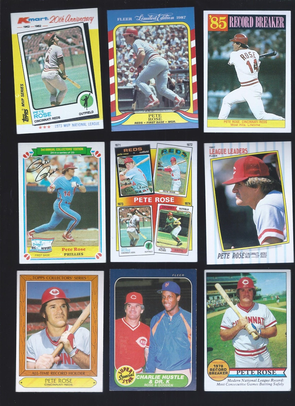PETE ROSE (9) card oddball lot – 1988 K-Mart, 1987 Fleer Limited Edition ++++