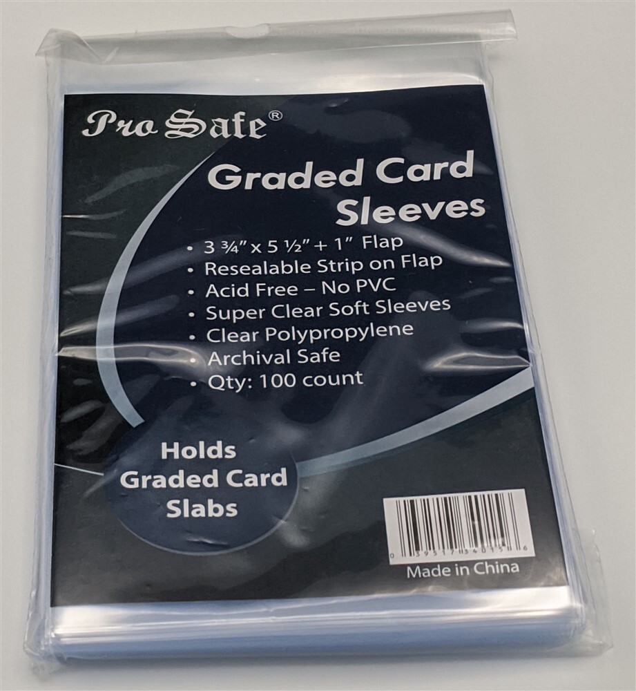 Pack of 100 Pro Safe Resealable Graded Trading Card Poly Sleeves slab bags