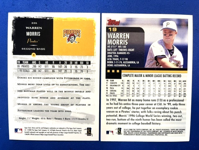 Warren Morris 2000 UD Victory & 2000 Topps Opening Day All Star Rookie Gold Cup