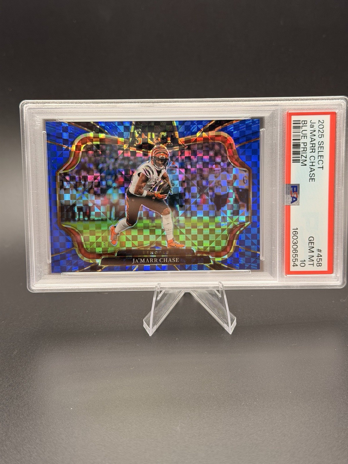 Panini Select 2025 Field Level Ja’Marr Chase Bengals #458 Blue Prizm /75 PSA 10