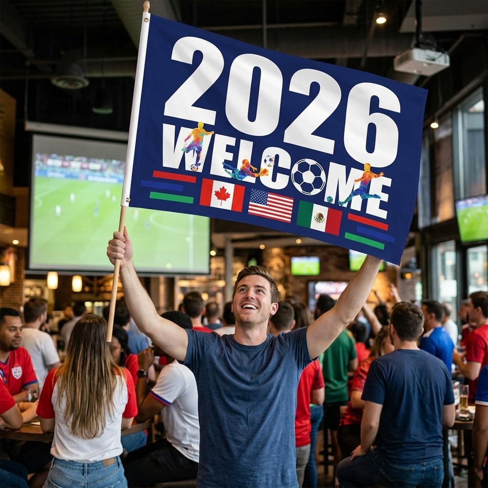 World Cup Flag 2026, 5×3FT American Canada Mexico Host Country Black and red