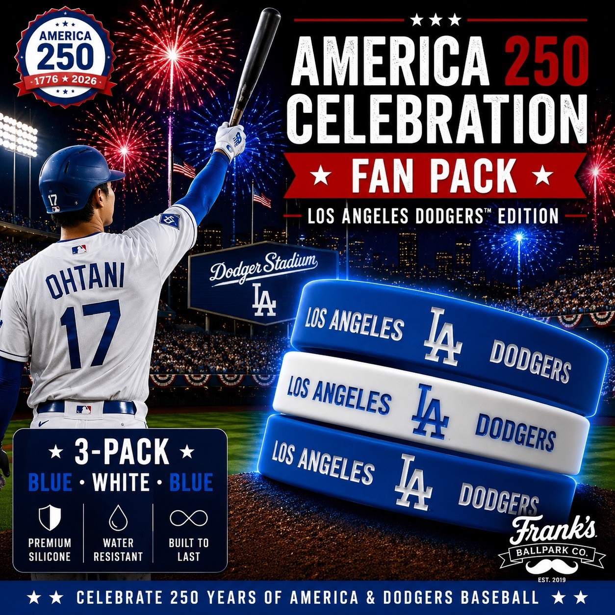 Los Angeles Dodgers Fan Pack Silicone Wristbands 3-Pack New In Bag Gift Set