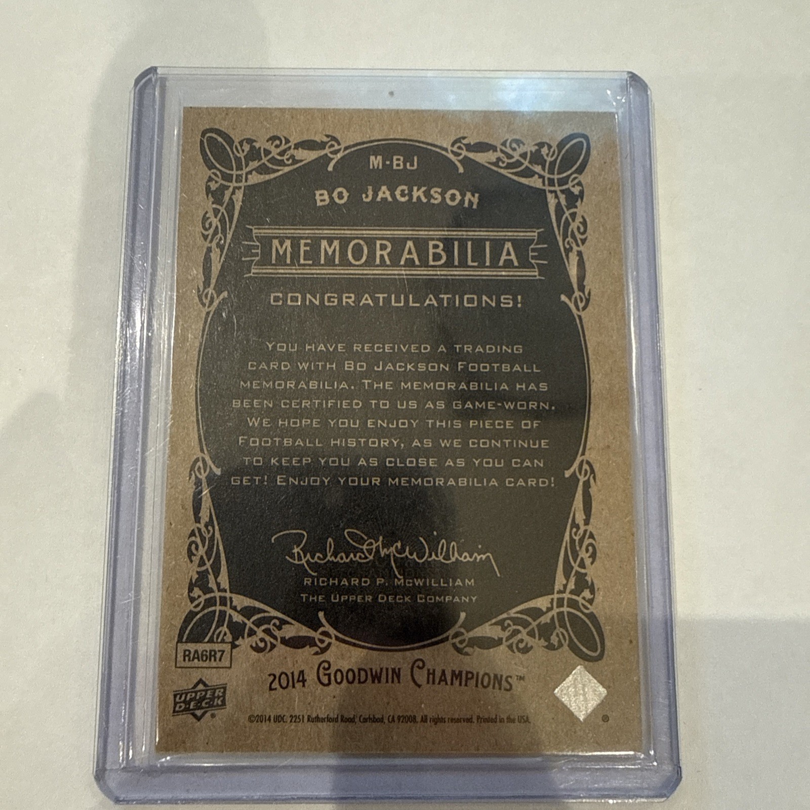 2014 Upper Deck Goodwin Champions – Memorabilia Bo Jackson #M-BJ (MEM)