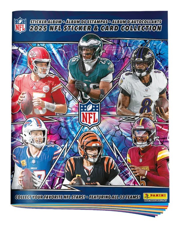 2025 Panini NFL Sticker Album & 50Ct Sticker+Card Box | 250 Stickers & 50 Cards