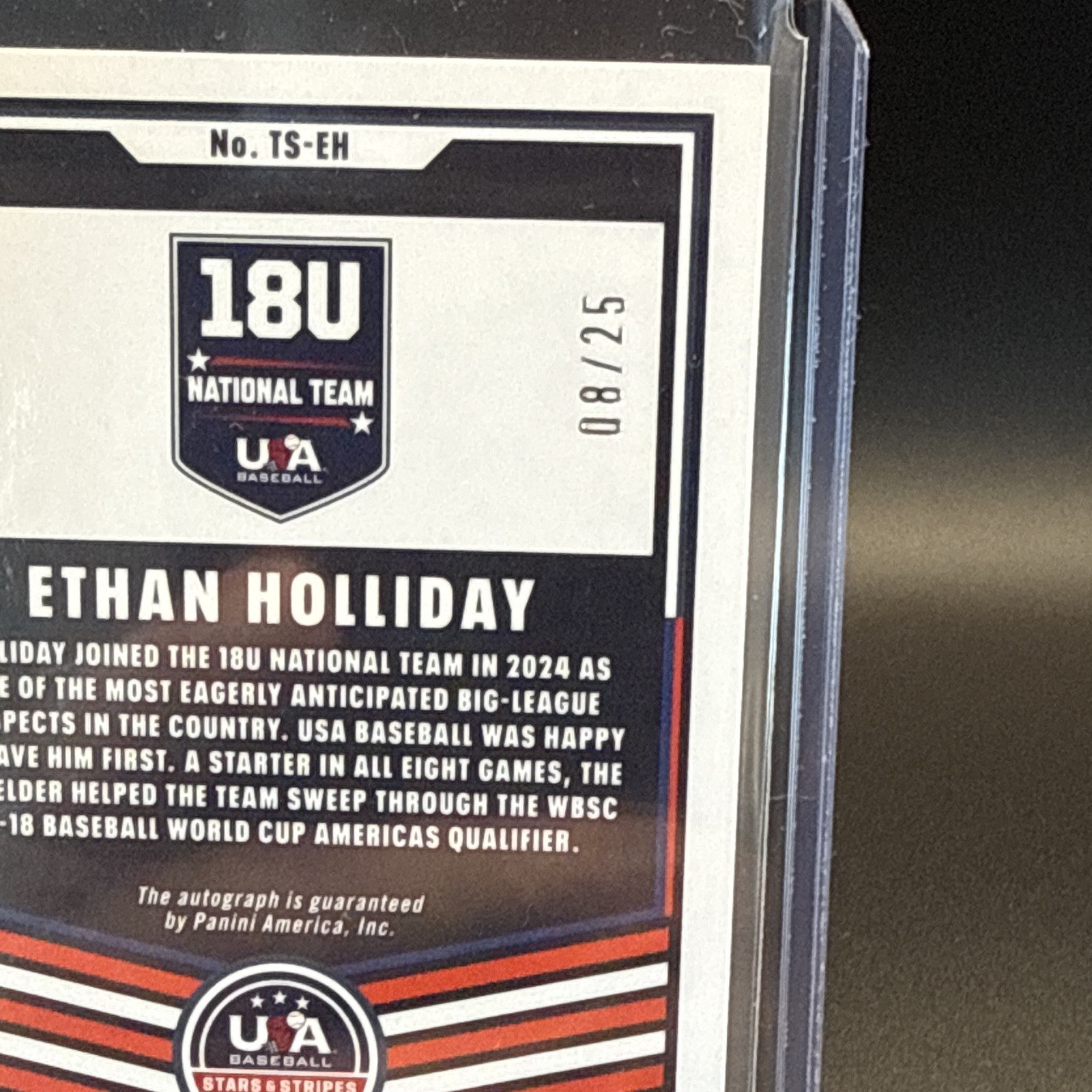 Panini 2025 USA Stars & Stripes Ethan Holliday 18U Auto #TS-EH 08/25
