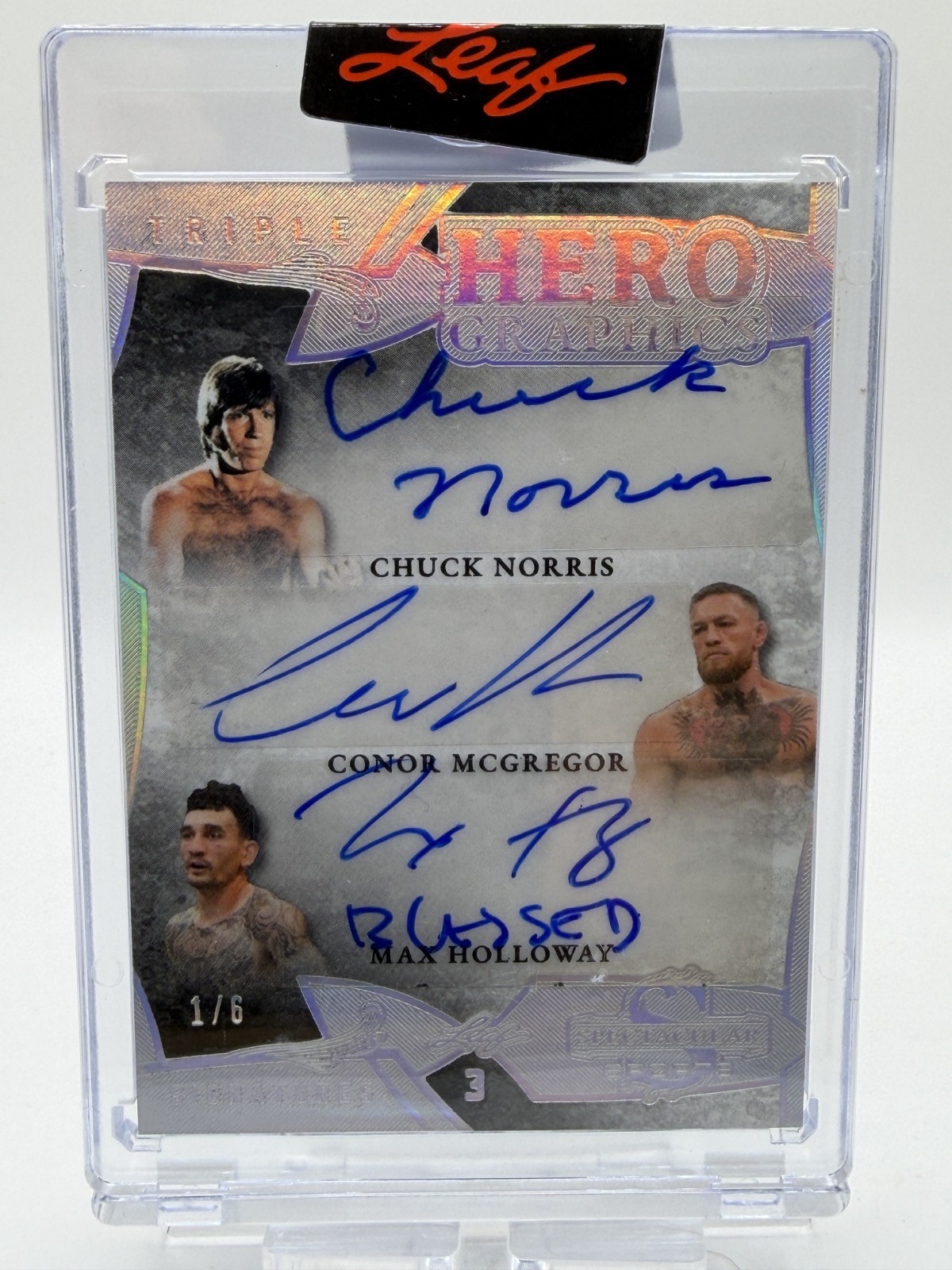 2026 Leaf Chuck Norris Conor McGregor Max Holloway Triple Auto #’d 1/6