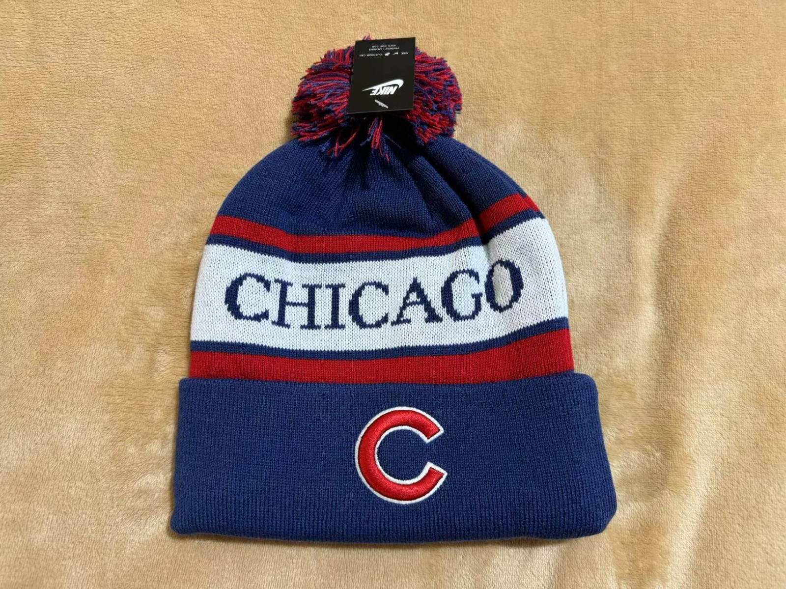 Unisex Adult Baseball Cuffed Knit Hat Fleece lined With Pom 24A
