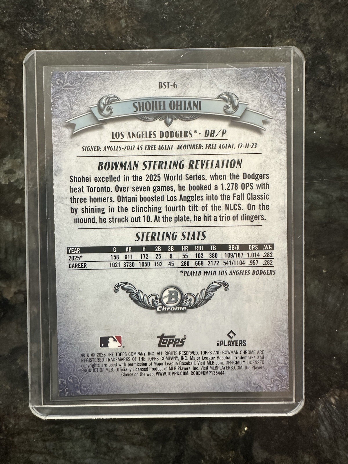 Topps 2026 Bowman Sterling Revelation Shohei Ohtani Dodgers Chrome #BST-6