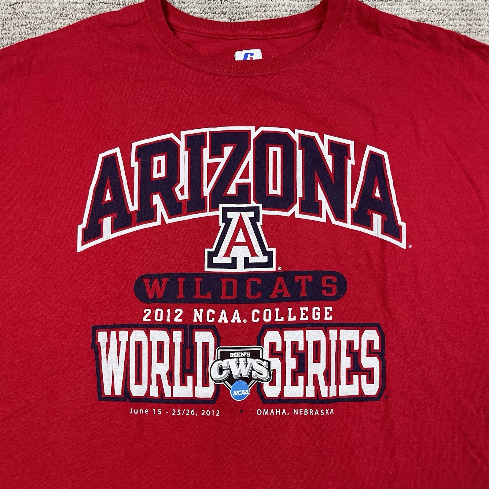 Arizona Wildcats Baseball T Shirt Adult Extra Large 2012 World Series NCAA Mens