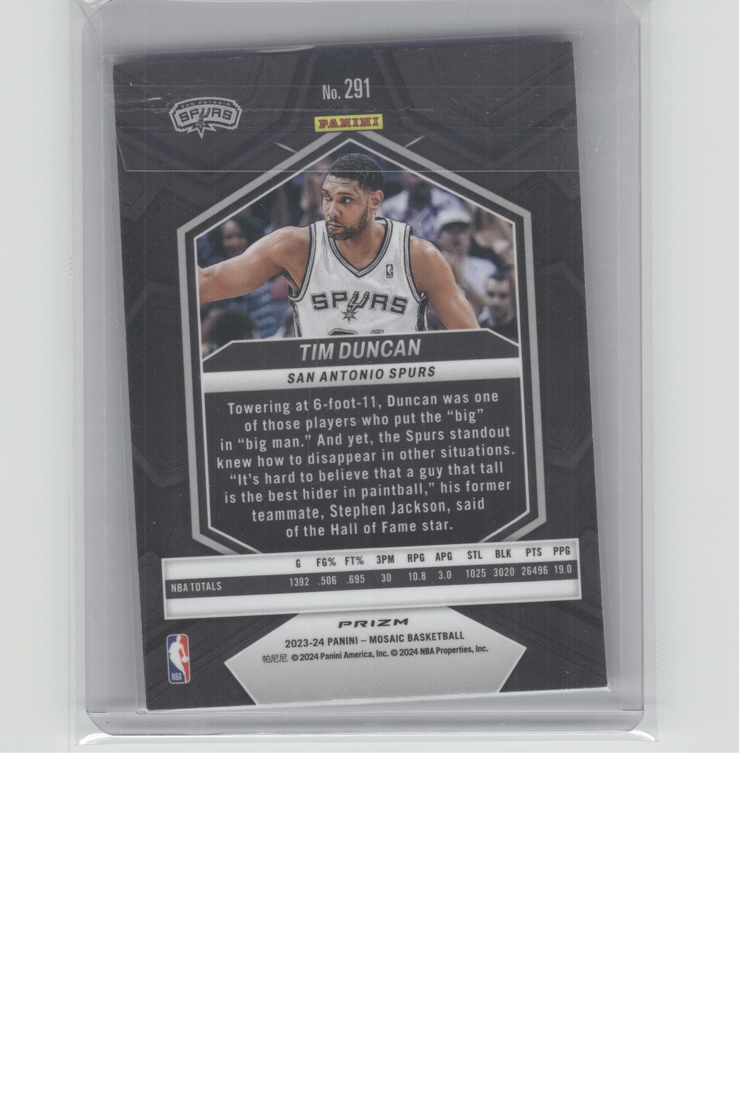2023-24 Panini Mosaic #291 Tim Duncan Green B33R3C7