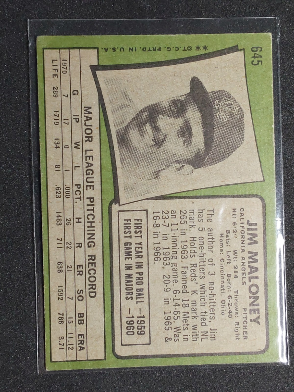 1971 Topps #645 Jim Maloney