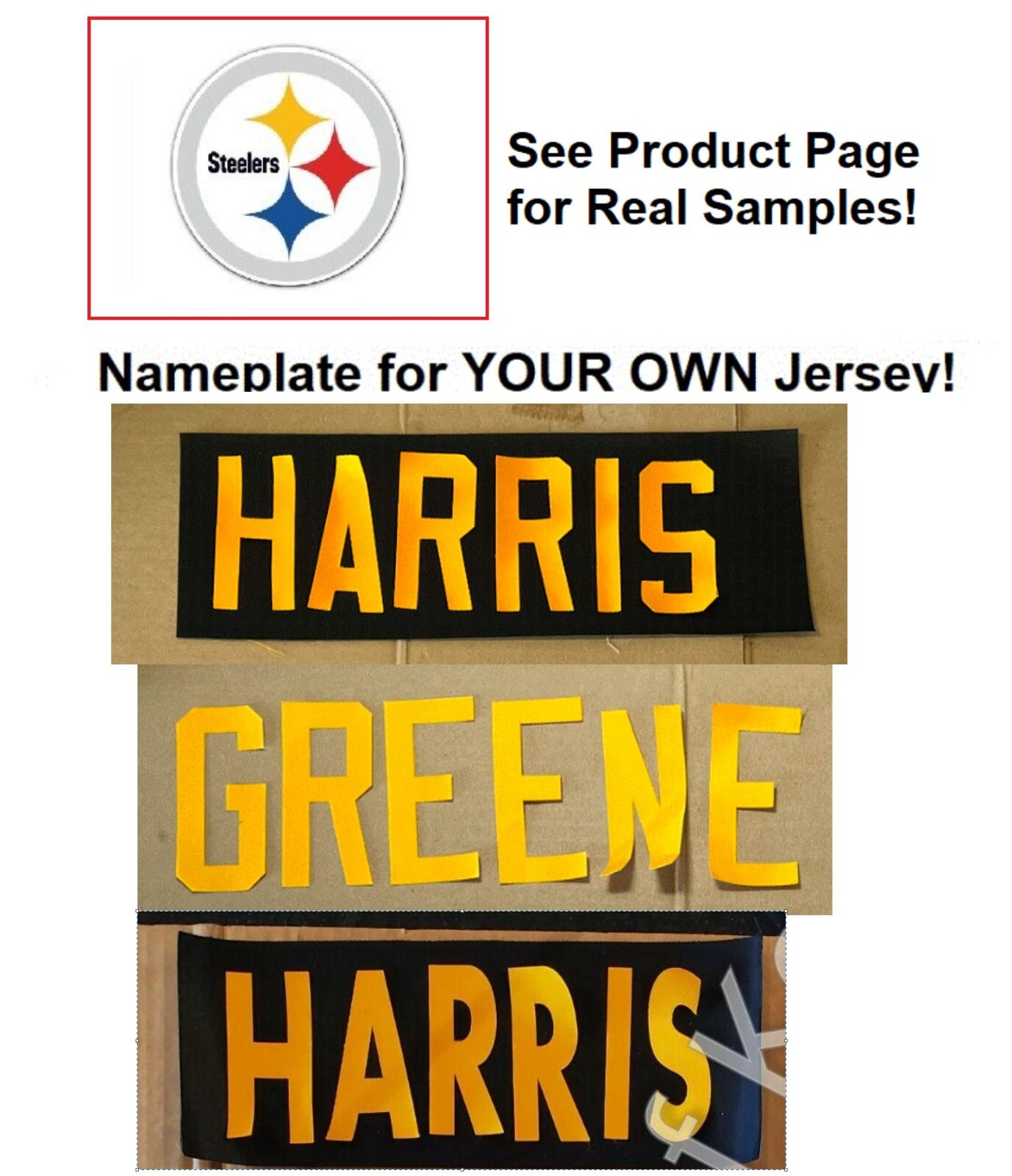Pittsburgh Steelers UNSEWN Nameplate Namebar for your Jersey – Any Season Name