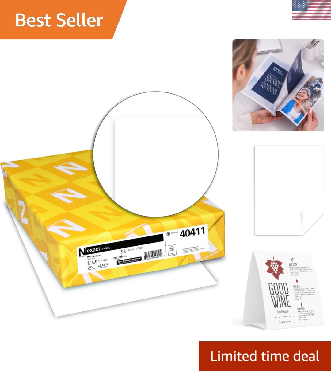 110 lb Index Card Stock, 94 Brightness, 250 Sheets, Printer Compatible