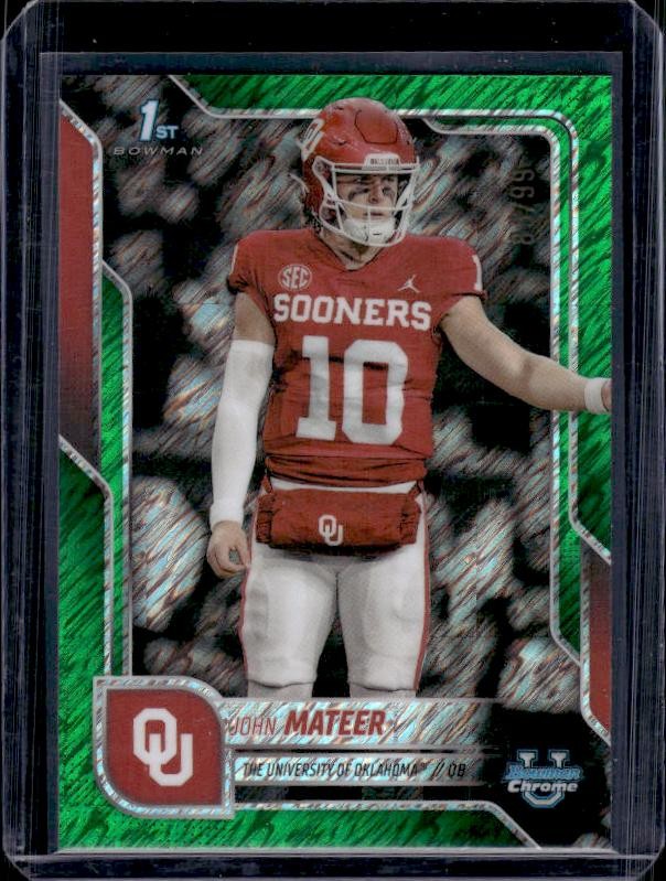 2025 Bowman University Chrome #1 John Mateer Green Shimmer Refractor #/99
