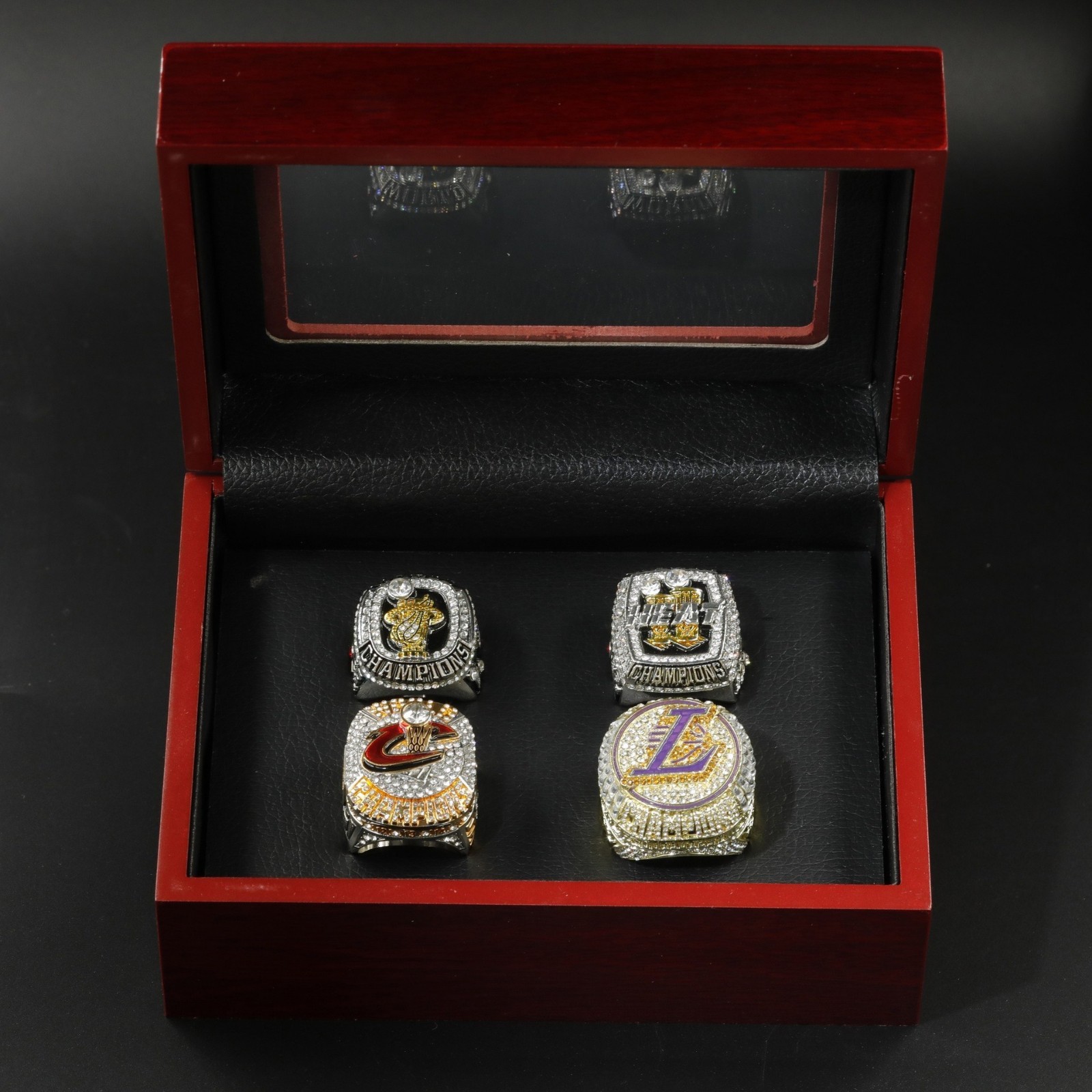 4pcs Lebron James Championship Ring Set with Wooden Box 2012 2013 2016 2020