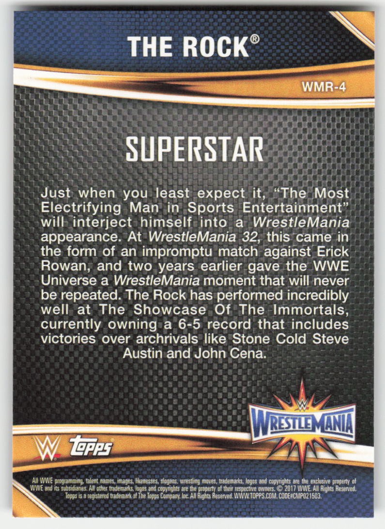 2017 Topps WWE Road To Wrestlemania Roster Card The Rock #WMR-4