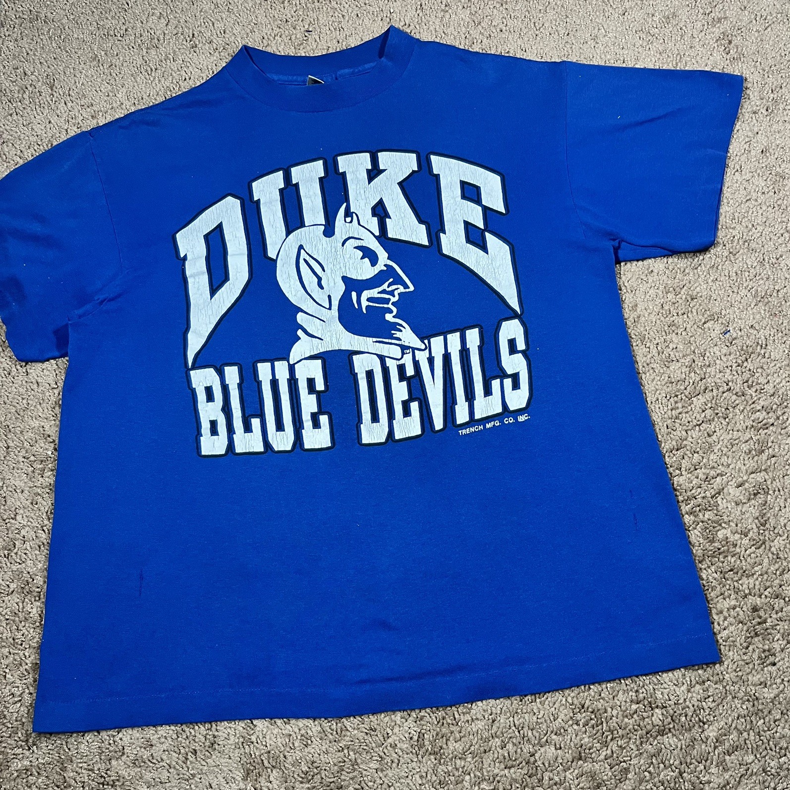 Vintage 90s Duke Blue Devils T Shirt NCAA Basketball Size L Made In USA