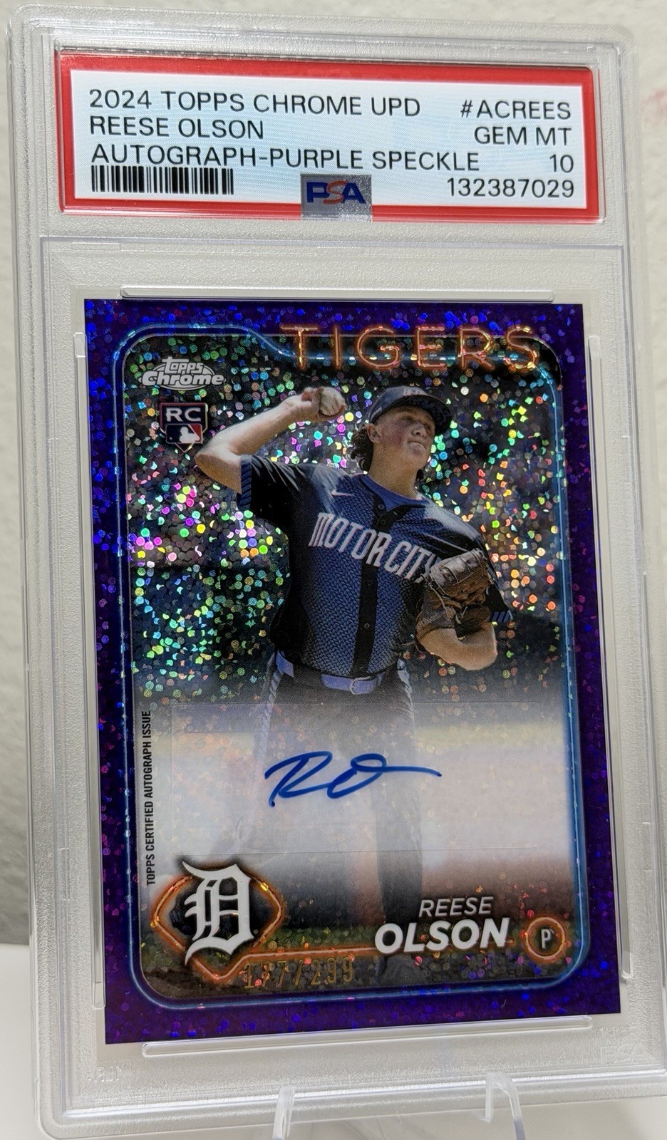 2024 Topps Chrome Update Reese Olson Purple Speckle Refractor /299 PSA 10! (RC)
