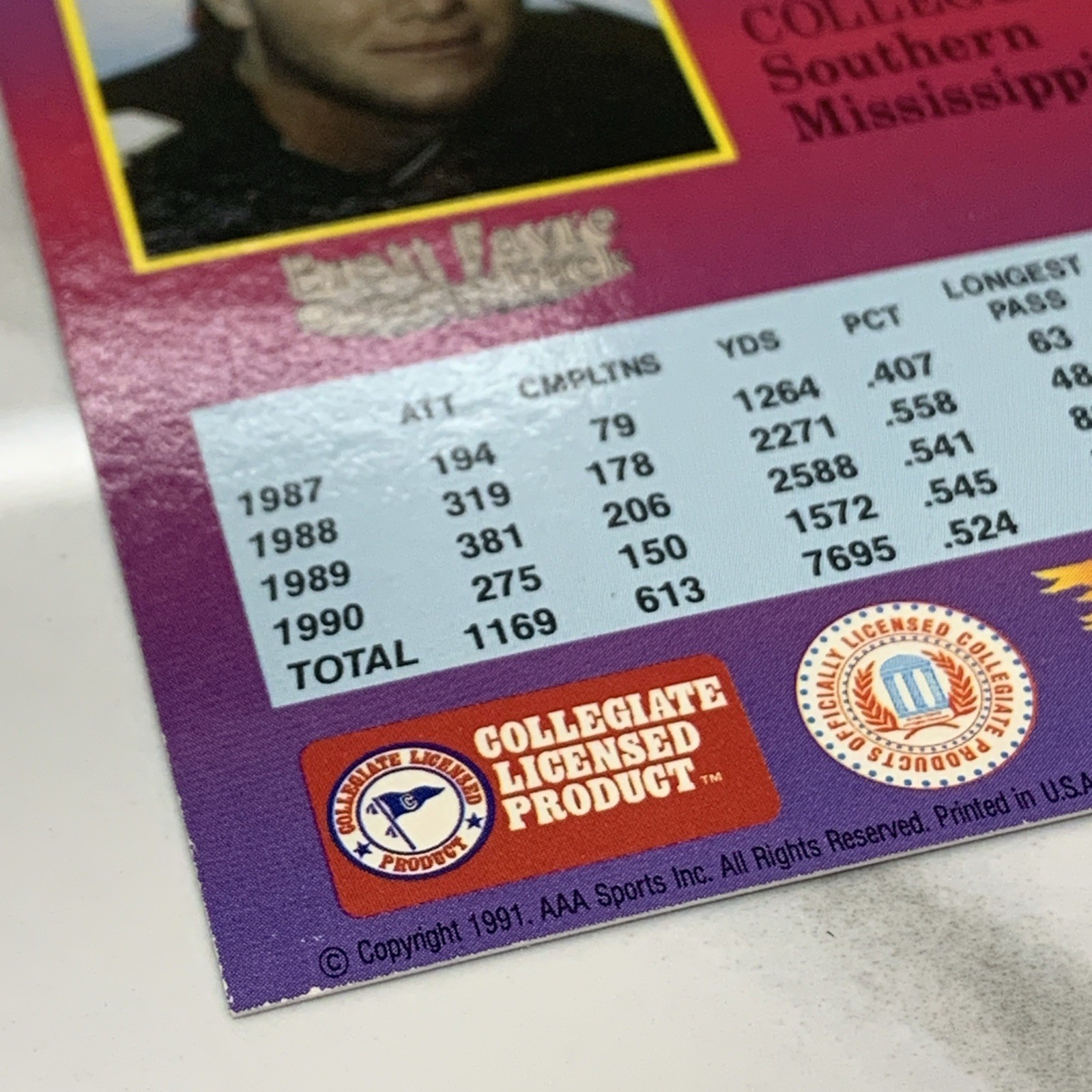 BRETT FAVRE 1991 Wild Card Collegiate Football # 119 1st Edition NOT MINT