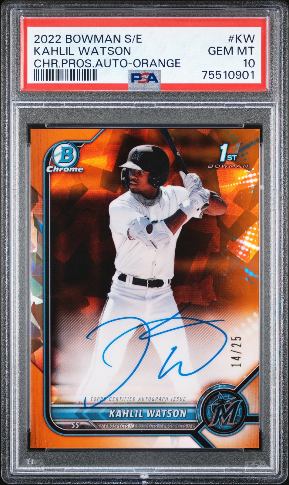 Kahlil Watson 2022 Bowman Sapphire Edition Chrome Prospect Orange 1st Auto /25