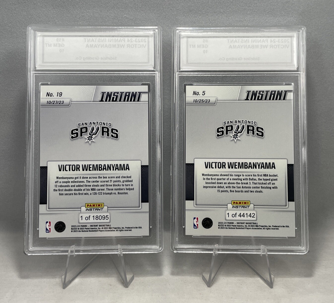 Victor Wembanyama Rookie Set Graded Gem Mint 10 2023 Panini Instant #5 & #19 RC