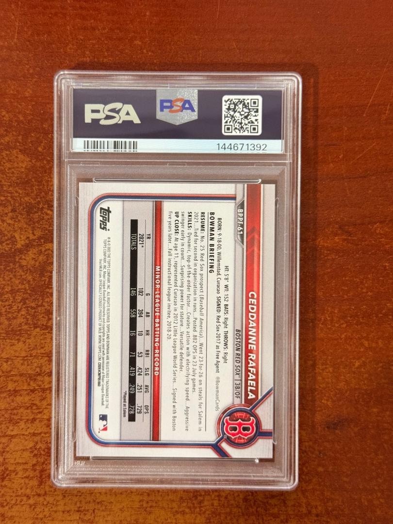 2022 Bowman 1st Edition #BPPF61 Ceddanne Rafaela PSA 9 Mint 1st Bowman Red Sox