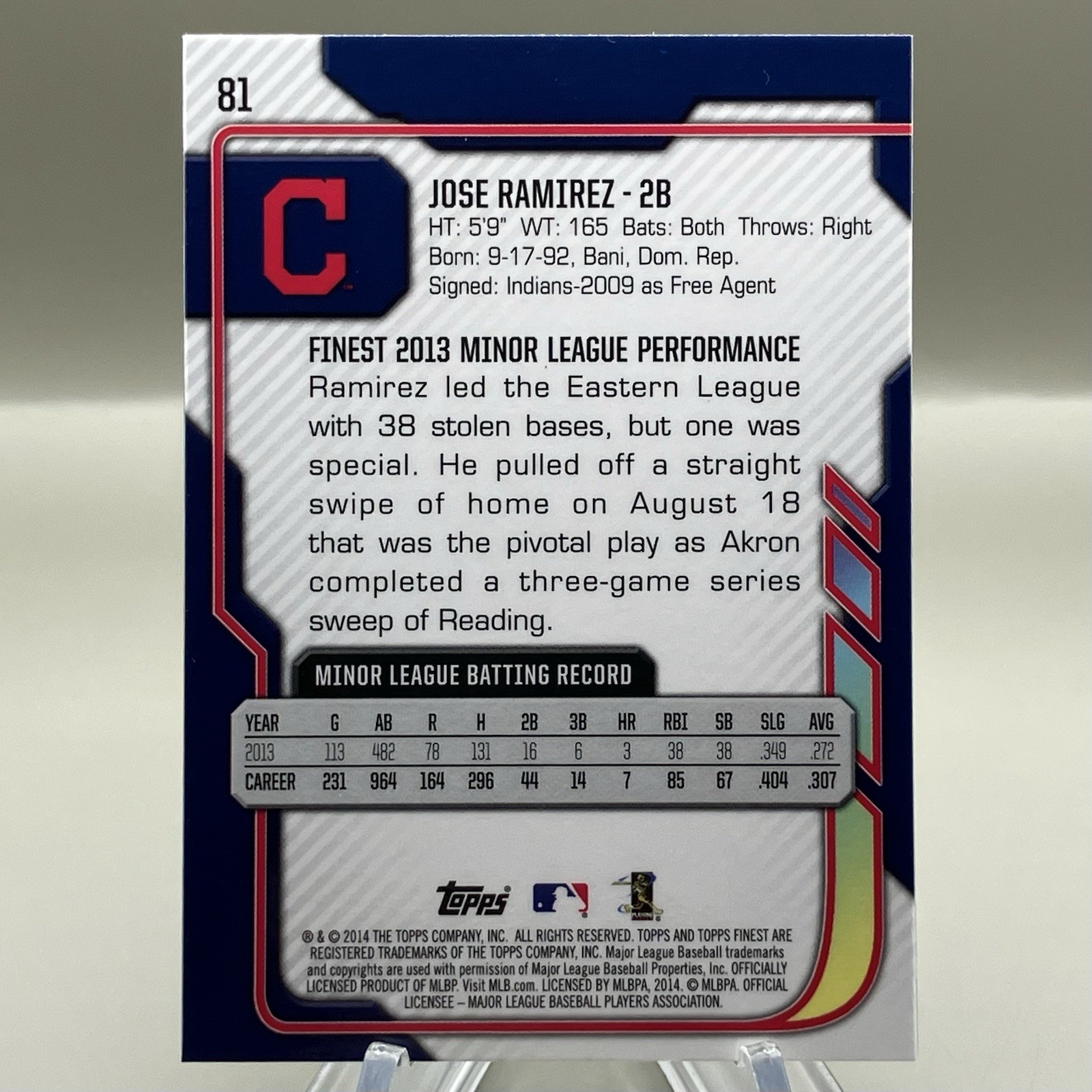 2014 Jose Ramirez Topps Finest #81 Rookie Card RC