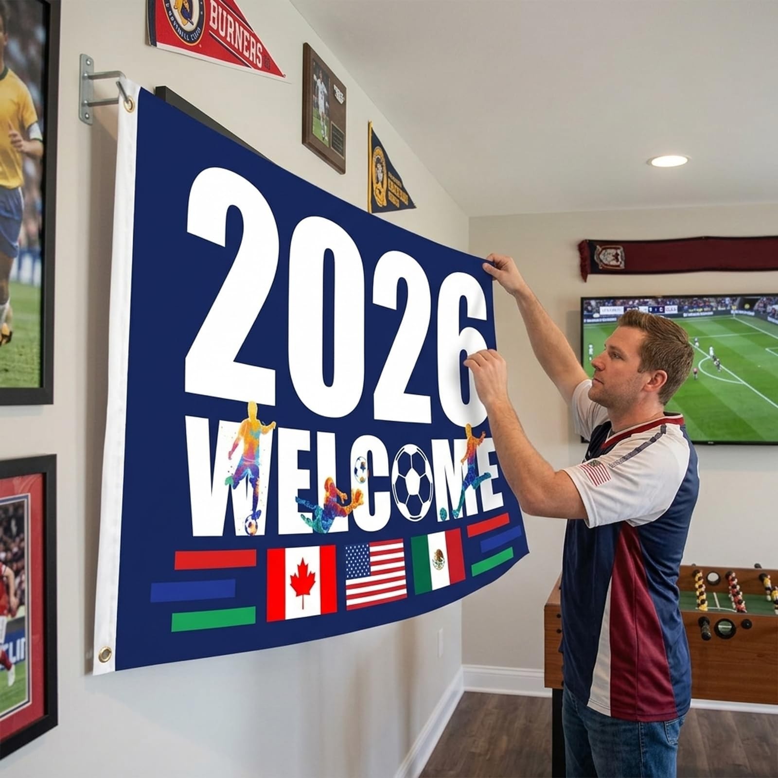 World Cup Flag 2026, 5×3FT American Canada Mexico Host Country Black and red
