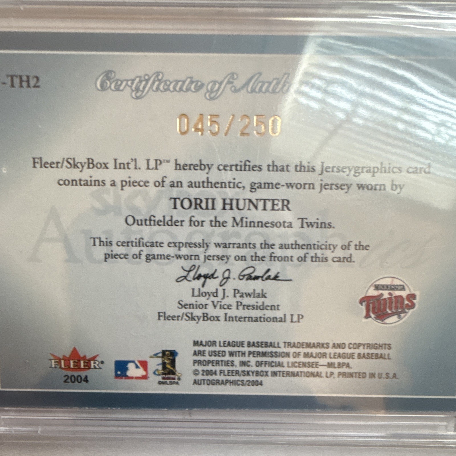 2004 Skybox Autographics Jerseygraphics Torii Hunter J-TH2 Blue /250