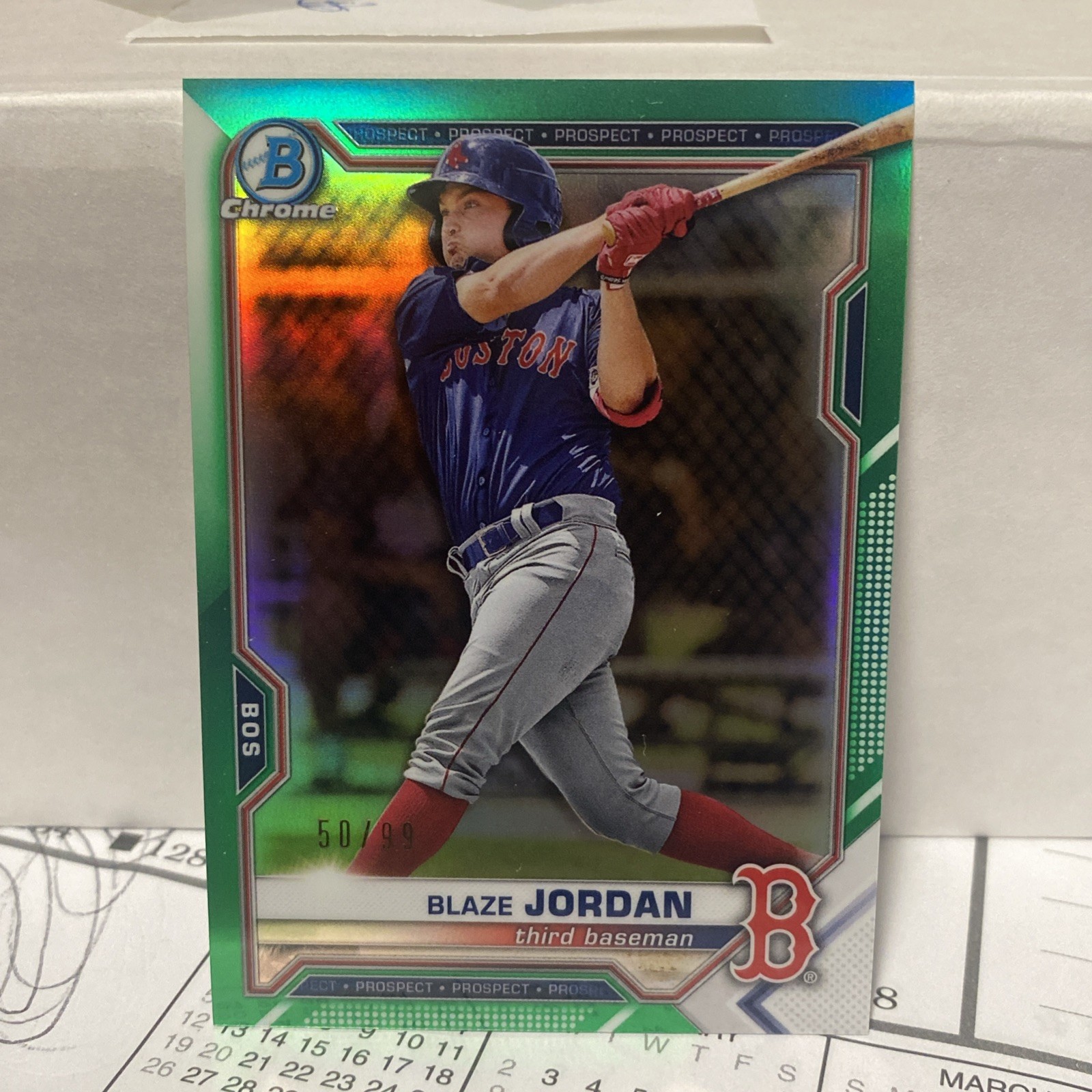2021 Bowman Chrome Draft Blaze Jordan Green Refractor #50/99! Red Hot Start!!
