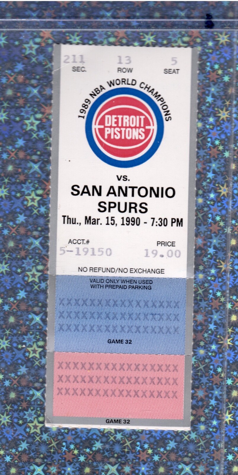Isiah Thomas 16pt 18ast Dumars 21pt 3-15-1990 Ticket Stub Spurs Pistons Robinson