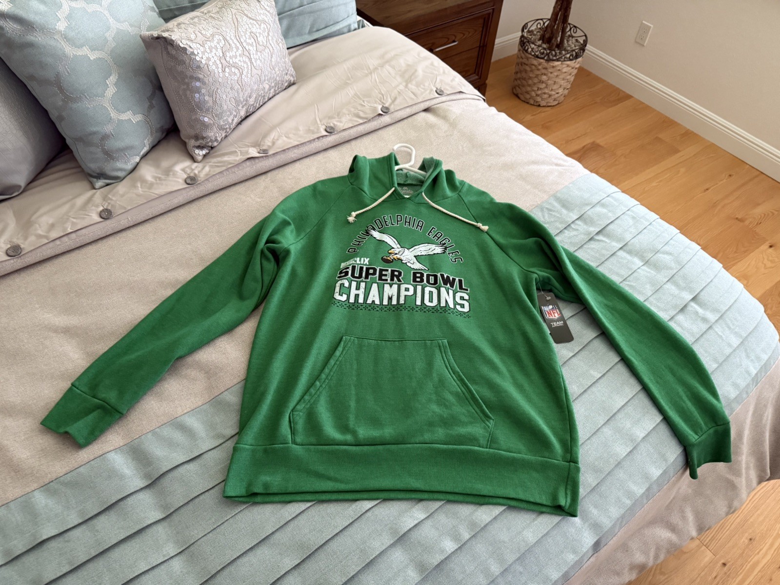 New Majestic Philadelphia Eagles SBLIX Championship Kelly Green Hoodie Size XL